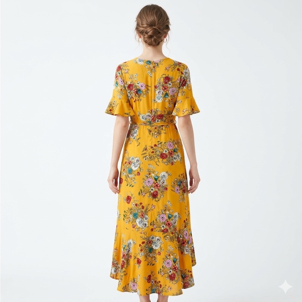 Bleuh Ciel Yellow Floral High Low Dress - Picture 2 of 6